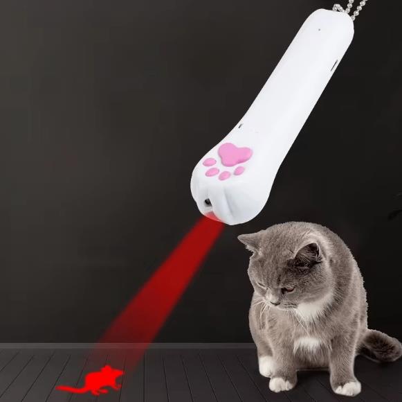 Fantástico Brinquedo Criativo e Interativo para Pets de Estimação, Ponteiro de Luz LED com 5 Padrões (Osso, Pata, Rato, Amor e Peixe), Carregamento USB, Laser Infravermelho